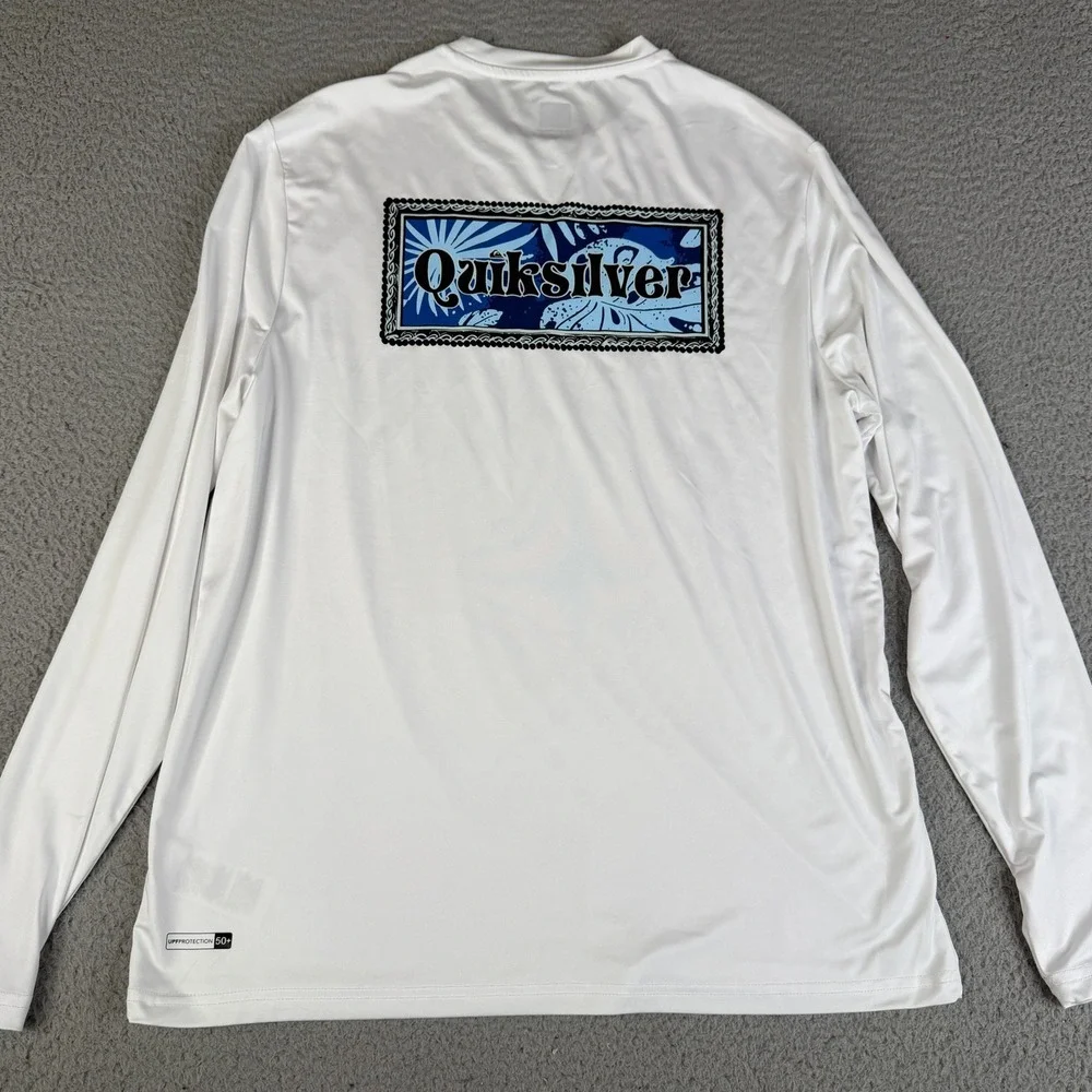 Quiksilver Rash Guard Mens L White Long Sleeve Swim Shirt UPF Protection Surf